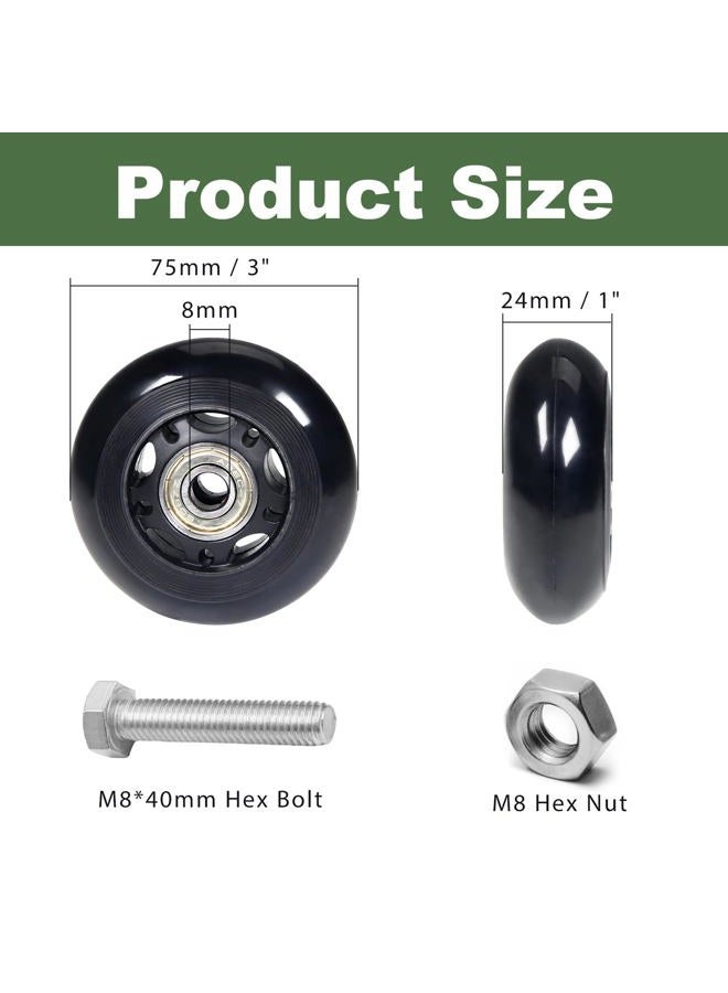 Juvielich 3" x 1" 4Pcs Chair Caster Wheels 3 Inch PU Caster Wheels Just Wheel, 1 inch Width, Small Plate Casters, Roller Wheel with Bearing Office Chair Wheels Storage Cart Rolling Cart - Image 2