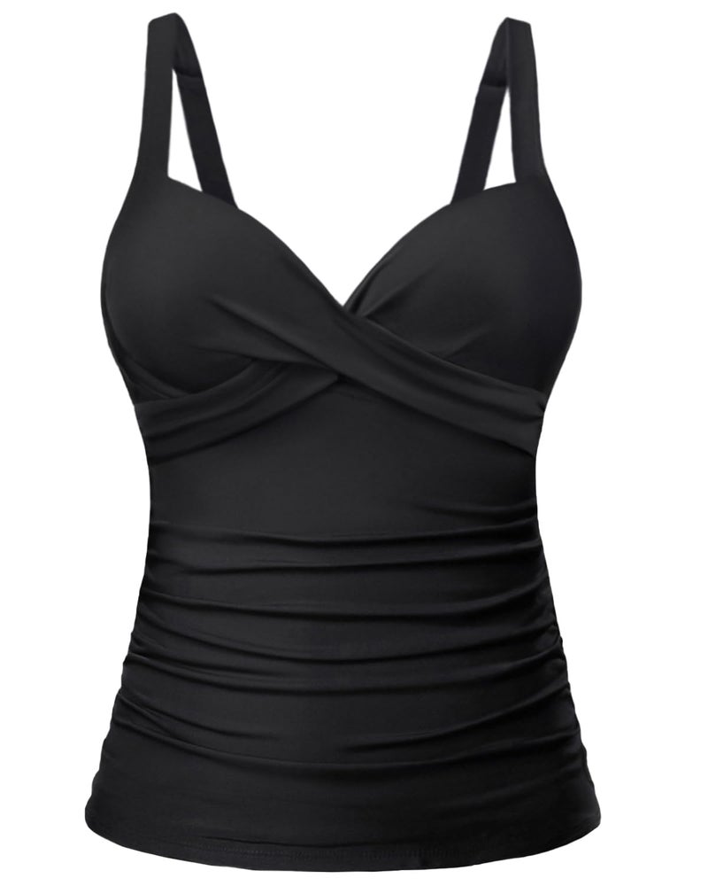 Yonique Women's Underwire Tankini Top Only - Push Up Swimsuit Top with Bra Support Tummy Control Bathing Suit Top No Bottom 2025 Black L - Image 1