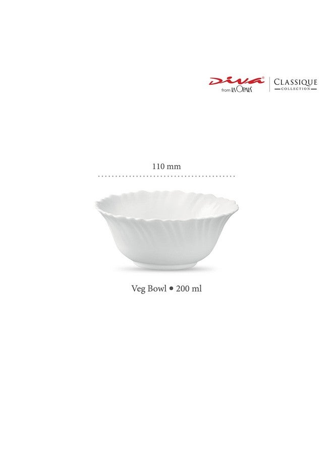 LaOpala Diva, Classique Collection, Opal Glass Vegetable Bowl Set 6 pcs, Plain White - Image 5