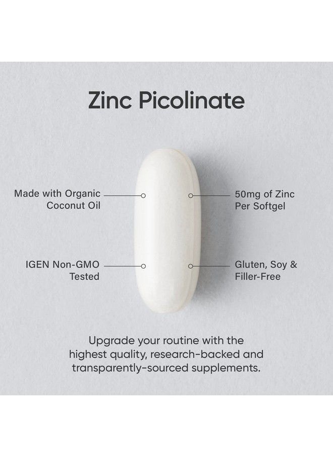 SPORTS RESEARCH - Zinc Picolinate 50Mg With Organic Coconut Oil ; Highly Absorbable Zinc Supplement For Healthy Immune Function Nongmo Verified Gluten & Soy Free (60 Liquid Softgels) - Image 1