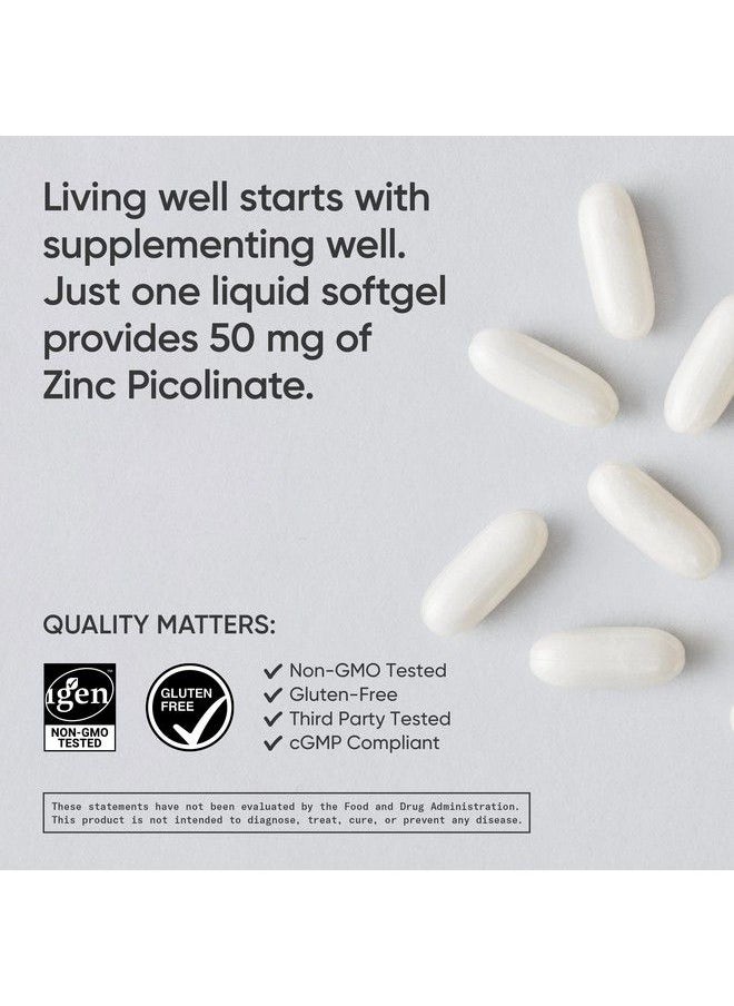 SPORTS RESEARCH - Zinc Picolinate 50Mg With Organic Coconut Oil ; Highly Absorbable Zinc Supplement For Healthy Immune Function Nongmo Verified Gluten & Soy Free (60 Liquid Softgels) - Image 1