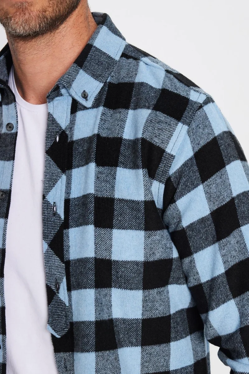 تودورس Men's Slim Fit Slim Fit Lumberjack Button-down Collar Checkered Winter Shirt