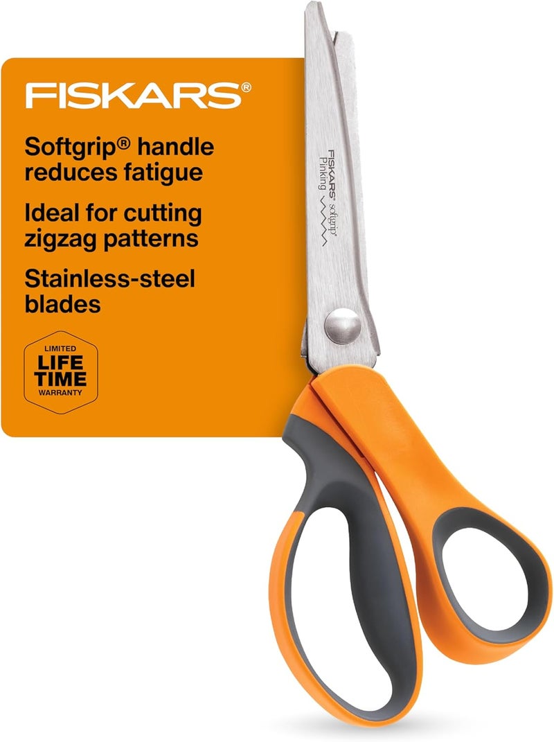 Fiskars SoftGrip Pinking Shears - 8 Inch Stainless Steel Scissors with Ergonomic Handle for Zigzag Cutting - Image 1