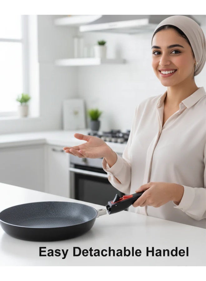 Daewoo 28cm Die-Cast Aluminum Fry Pan, Non-Stick Granite Coating, Full Induction Base, Bakelite Handle, Red, Chemical-Free - Image 3