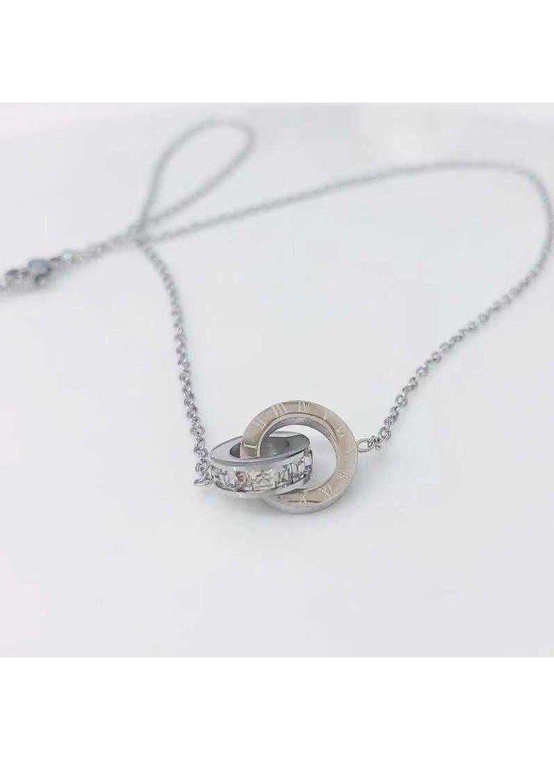 Generic Titanium Steel Fashionable Women Necklace Earrings Bracelet Jewelry Set Geometric Cross Chain Design White Diamond White Gold Necklace 
