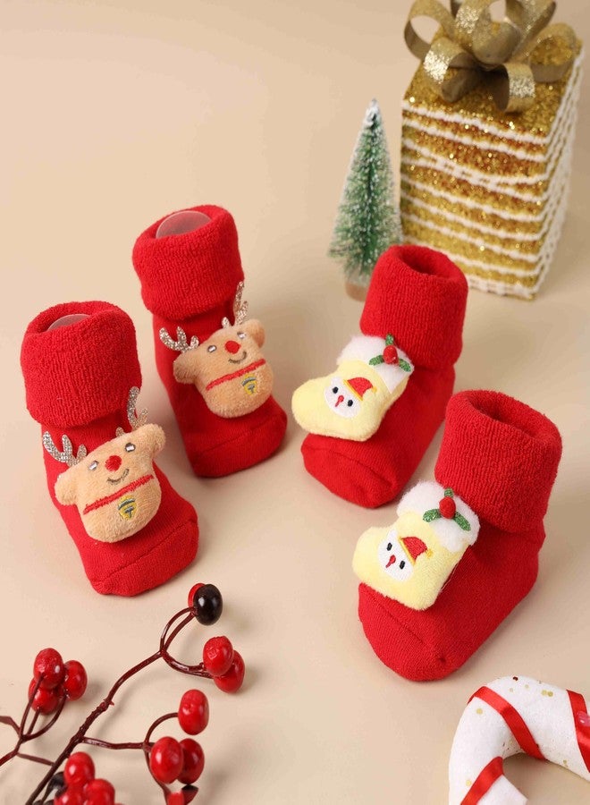 Kicks & Crawl Festive Christmas Collection | Unisex Kids Socks for baby boy & girls | Red & Trendy Design Socks | Suitable for Daily Use | Soft On Skin - Pack of 2 (6-12 M) - Image 2