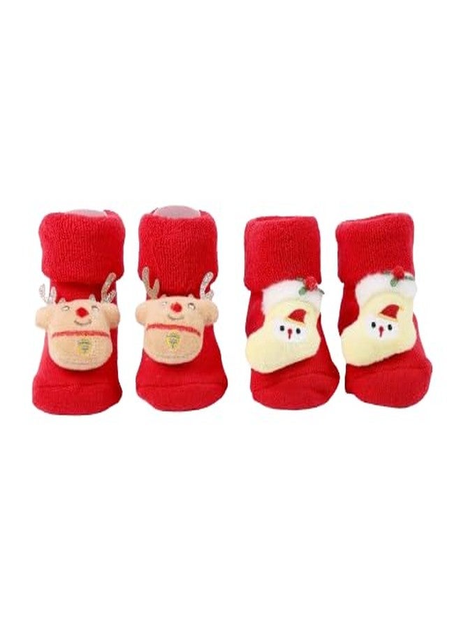 Kicks & Crawl Festive Christmas Collection | Unisex Kids Socks for baby boy & girls | Red & Trendy Design Socks | Suitable for Daily Use | Soft On Skin - Pack of 2 (6-12 M) - Image 1