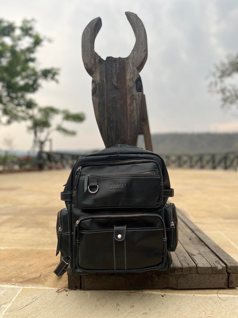 ADYAN Vintage Full Grain Leather 14-Inch Laptop Backpack for Men with Adjustable Shoulder Strap Metal Zip Closure Work Bag (Black) - Image 3