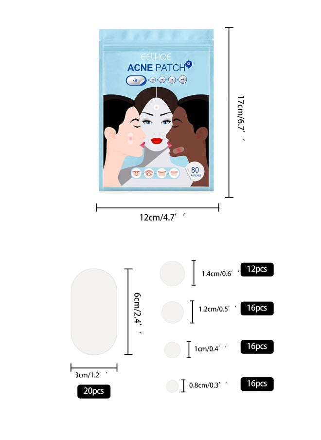 Pimple Patches 1 packs of 80 sheets Skin Tag Acne Removal Patches 5 Sizes for Acne pimples of different sizes and shapes and for Blemish Moles Skin Tags