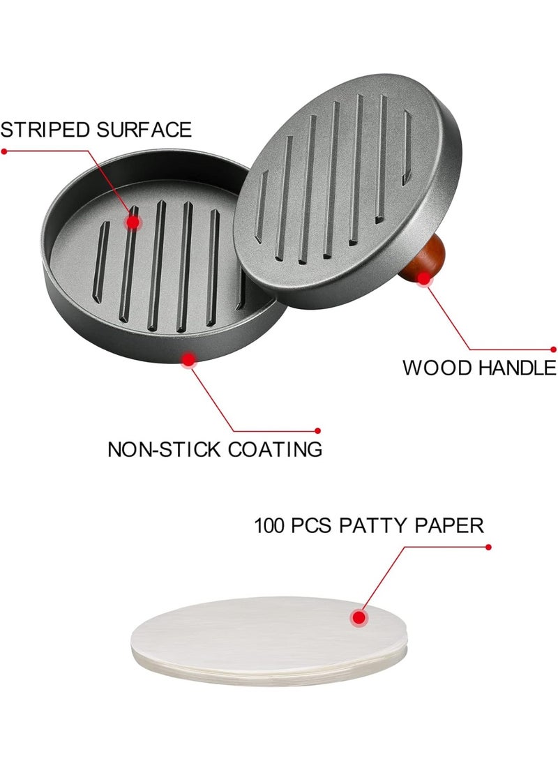 سوفام برغر برس باتي ماكر ستينلس ستيل همبرغر العفن غير العصا مع 100 ورقة باتي - Image 3