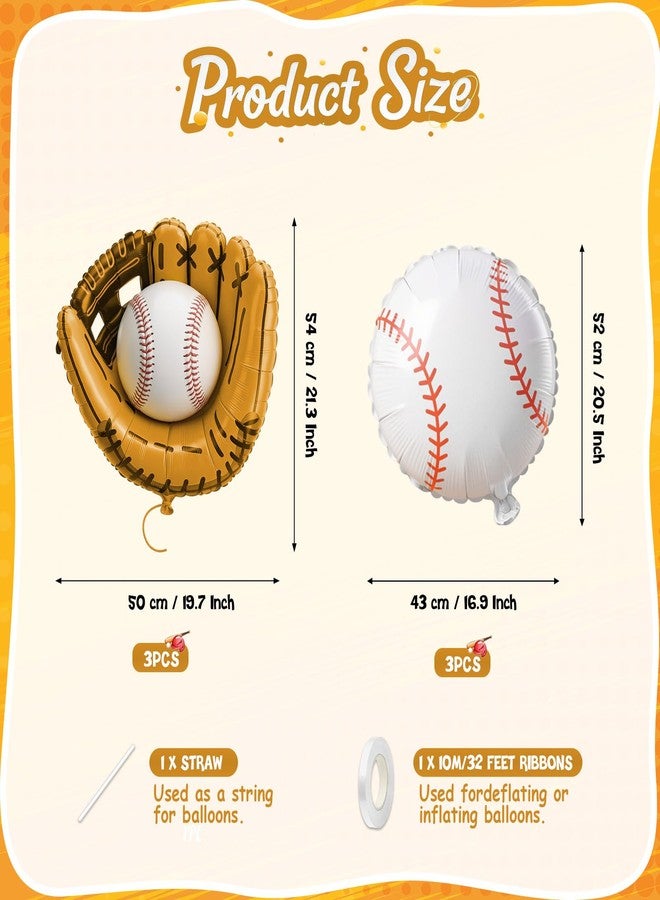 Biapian Baseball Balloons Foil, 18 Inch Round Baseball and Glove Balloon, 6 Pcs Large Sports Balloons Helium for Boys Men Baseball Party Decorations Birthday Party Sports Theme Party Supplies - Image 2