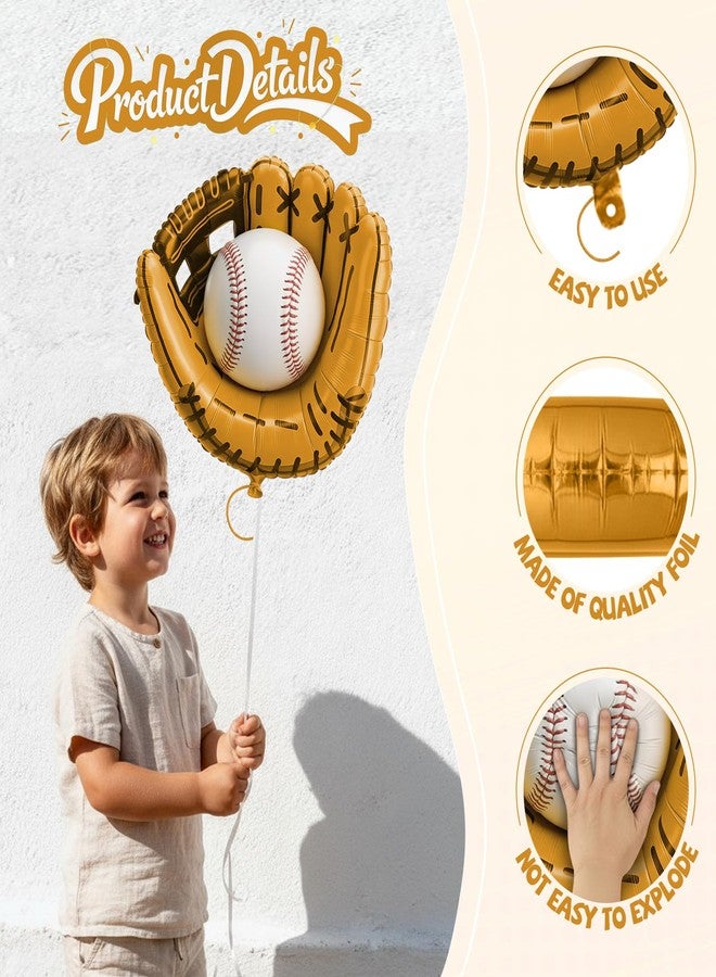 Biapian Baseball Balloons Foil, 18 Inch Round Baseball and Glove Balloon, 6 Pcs Large Sports Balloons Helium for Boys Men Baseball Party Decorations Birthday Party Sports Theme Party Supplies - Image 3