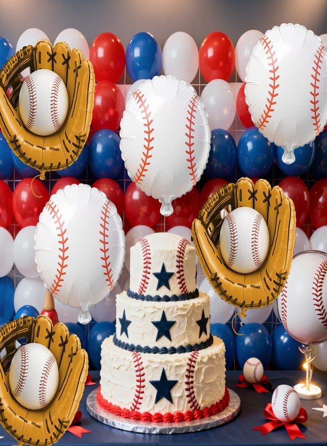 Biapian Baseball Balloons Foil, 18 Inch Round Baseball and Glove Balloon, 6 Pcs Large Sports Balloons Helium for Boys Men Baseball Party Decorations Birthday Party Sports Theme Party Supplies - Image 5