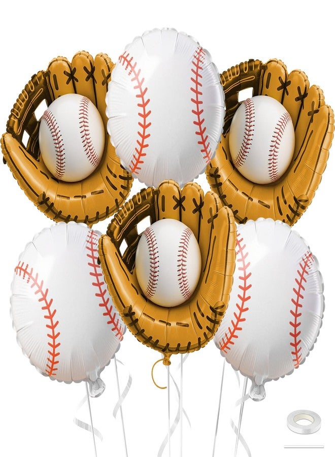 Biapian Baseball Balloons Foil, 18 Inch Round Baseball and Glove Balloon, 6 Pcs Large Sports Balloons Helium for Boys Men Baseball Party Decorations Birthday Party Sports Theme Party Supplies - Image 1
