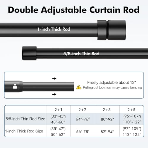 Alskarhem Double Curtain Rod for Windows 48 to 84 1 Inch Heavy Duty Decorative Drapery Rod with 5/8 Inch Adjustable Small Black Curtain Rods for Living Room Bedroom(32"-90") - Image 3