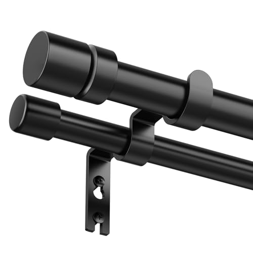 Alskarhem Double Curtain Rod for Windows 48 to 84 1 Inch Heavy Duty Decorative Drapery Rod with 5/8 Inch Adjustable Small Black Curtain Rods for Living Room Bedroom(32"-90") - Image 1