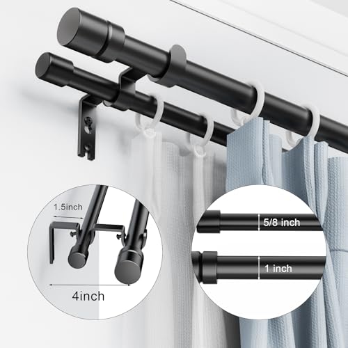 Alskarhem Double Curtain Rod for Windows 48 to 84 1 Inch Heavy Duty Decorative Drapery Rod with 5/8 Inch Adjustable Small Black Curtain Rods for Living Room Bedroom(32"-90") - Image 2
