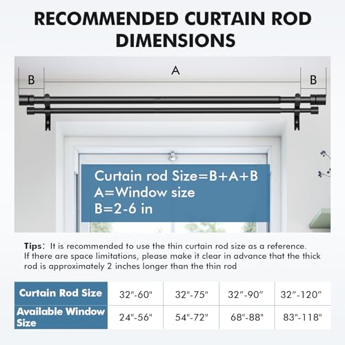 Alskarhem Double Curtain Rod for Windows 48 to 84 1 Inch Heavy Duty Decorative Drapery Rod with 5/8 Inch Adjustable Small Black Curtain Rods for Living Room Bedroom(32"-90") - Image 5