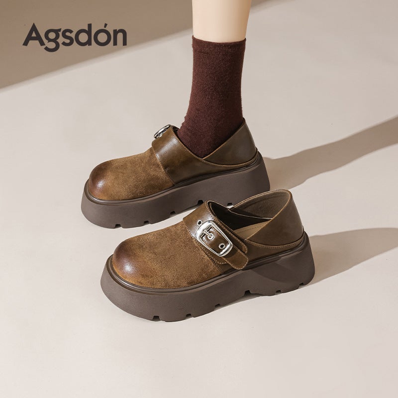 Agsdon Chunky Loafers Women Retro Brown Slip-on Mules - Image 3