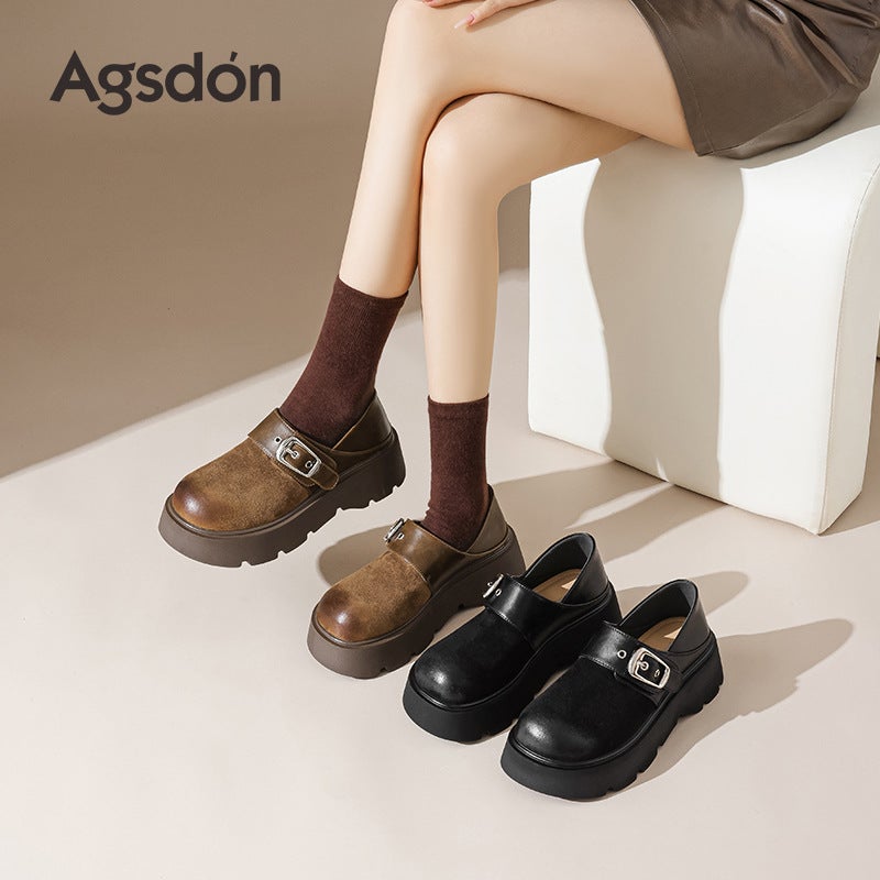 Agsdon Chunky Loafers Women Retro Brown Slip-on Mules - Image 4
