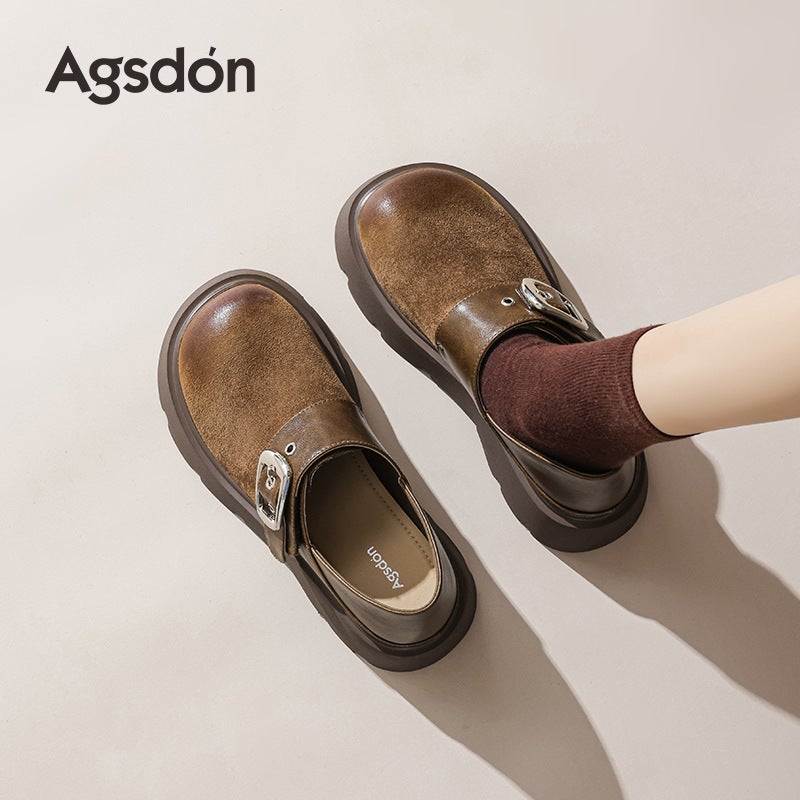 Agsdon Chunky Loafers Women Retro Brown Slip-on Mules - Image 1