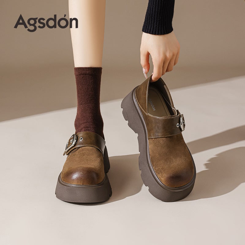 Agsdon Chunky Loafers Women Retro Brown Slip-on Mules - Image 2