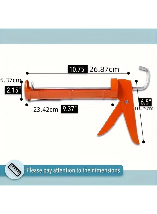 Heavy Duty Metal Manual Caulking Gun 10 1 Thrust Ratio Ergonomic Orange Handle Drip Free - Image 3