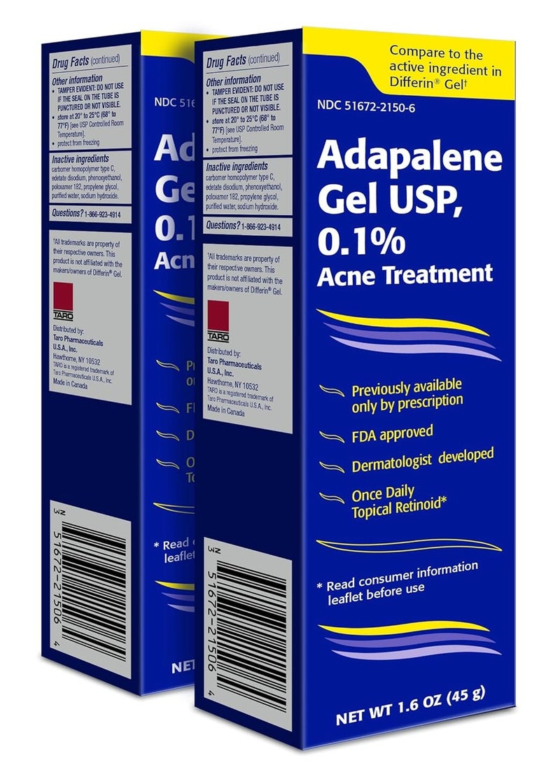 Taro Taro Adapalene 0.1% USP Gel, Paraben Free, Retinoid Acne-Prone Facial Treatment for Sensitive Skin, Prescription Strenght (3.2) - Image 1