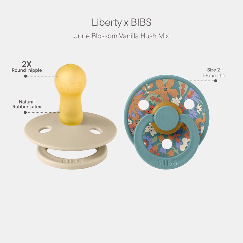 BIBS Colour Liberty Soother 2-Pack, BPA Free Dummy Pacifier, Round Nipple. Natural Rubber Latex, Made in Denmark, Size 2 (6-18 Months), June Blossom Vanilla Hush Mix - Image 2