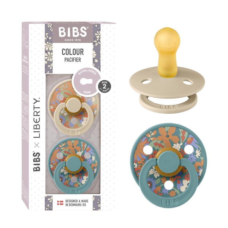 BIBS Colour Liberty Soother 2-Pack, BPA Free Dummy Pacifier, Round Nipple. Natural Rubber Latex, Made in Denmark, Size 2 (6-18 Months), June Blossom Vanilla Hush Mix - Image 1