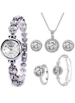 LUPAI [2023 New Design]Ladies Watch Fashionable Women Quartz Diamond Wristwatch Classic Simple Watches Business Decoration Bangle Bracelet Necklace Ring Earring Girl Gift Set 