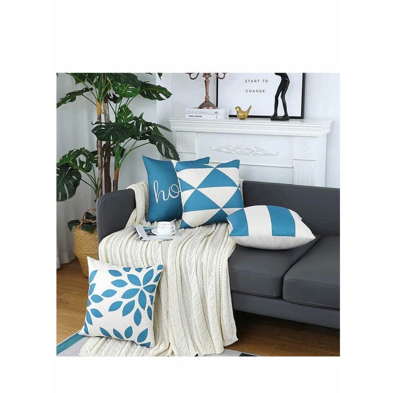 Zikra Throw Pillow Covers, 4 Pcs Cotton Linen Farmhouse Home Decor Square Geometric Abstract Accent Pillow Cover Decorative Cushion Modern Outdoor Indoor Pillow Case for Couch Sofa Chair - Image 5