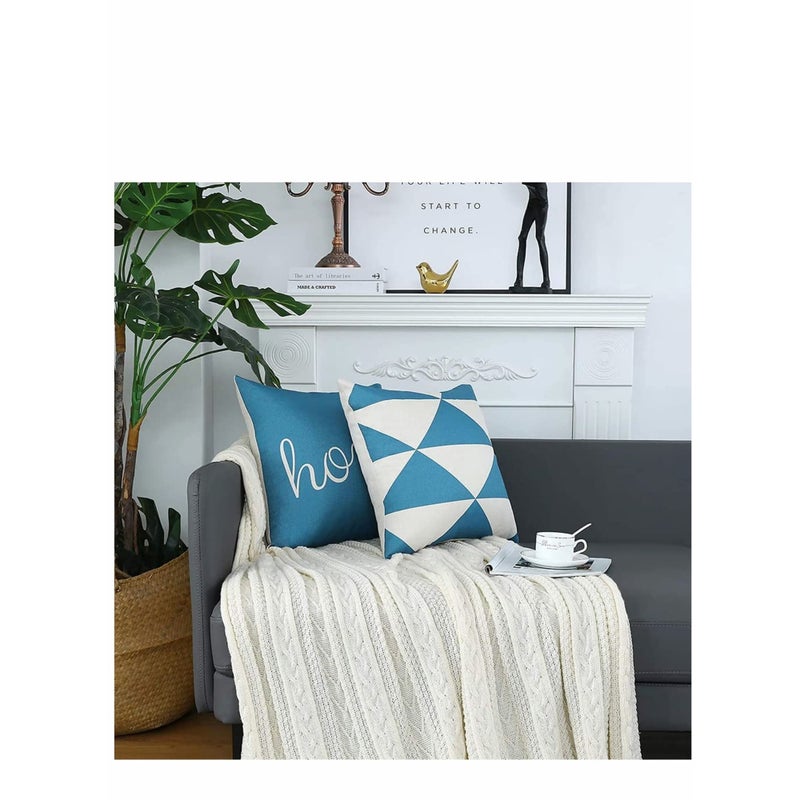 Zikra Throw Pillow Covers, 4 Pcs Cotton Linen Farmhouse Home Decor Square Geometric Abstract Accent Pillow Cover Decorative Cushion Modern Outdoor Indoor Pillow Case for Couch Sofa Chair - Image 2