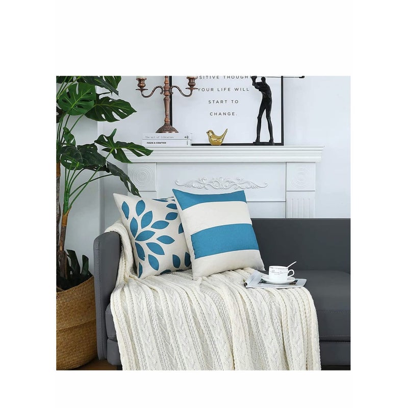 Zikra Throw Pillow Covers, 4 Pcs Cotton Linen Farmhouse Home Decor Square Geometric Abstract Accent Pillow Cover Decorative Cushion Modern Outdoor Indoor Pillow Case for Couch Sofa Chair - Image 3