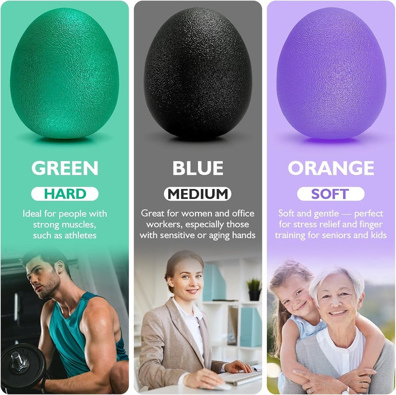 Peradix Hand Grip Strength Trainer, Stress Relief Ball, Wrist Rehab Therapy Hand Grip Equipment Ball Squishy Tools - Set of 3 Finger Resistance Exercise Squeezer - Image 3