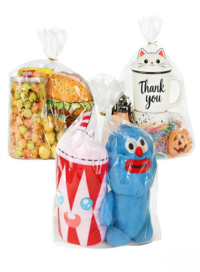 SUREHOME Cellophane Bags Clear Treat Bags with Ties 50 Pcs 9"x12" x3.15" Flat Bottom Gusset Gift Wrappers Can Stand Up Cello Goodie Bag for Birthday Party Favors Candy Snack Mugs Gift Giving Packaging - Image 1