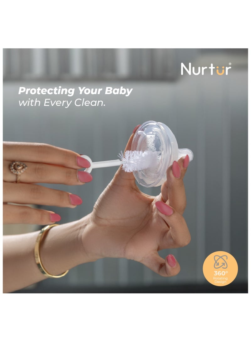 Nurtur فرشاة زجاجة الرضاعة نورتشر، شعيرات بلاستيكية لتنظيف فعال مع فرشاة الحلمة المرفقة - Image 4