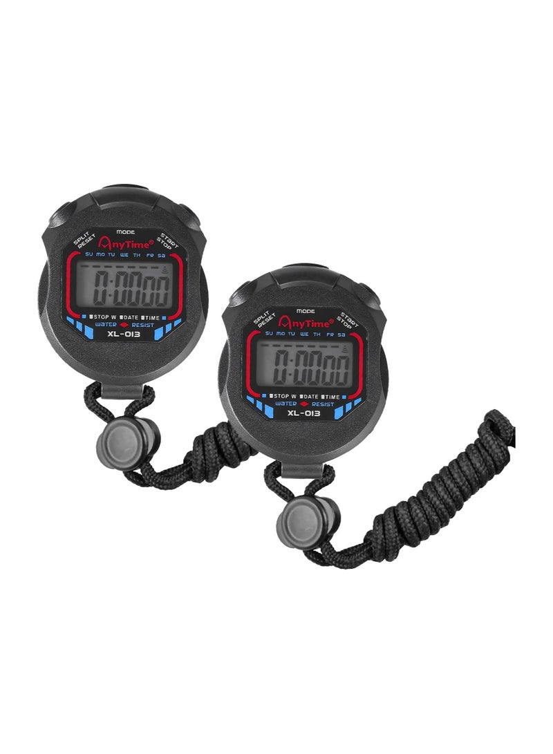Bukela 2Pcs Professional Digital Stopwatch Timer, Multifunction Electronic Digital Sport Stopwatch, Handheld LCD Chronograph Waterproof Stopwatch with Date, Time and Alarm Function for Sport Coache and Referee - Image 1