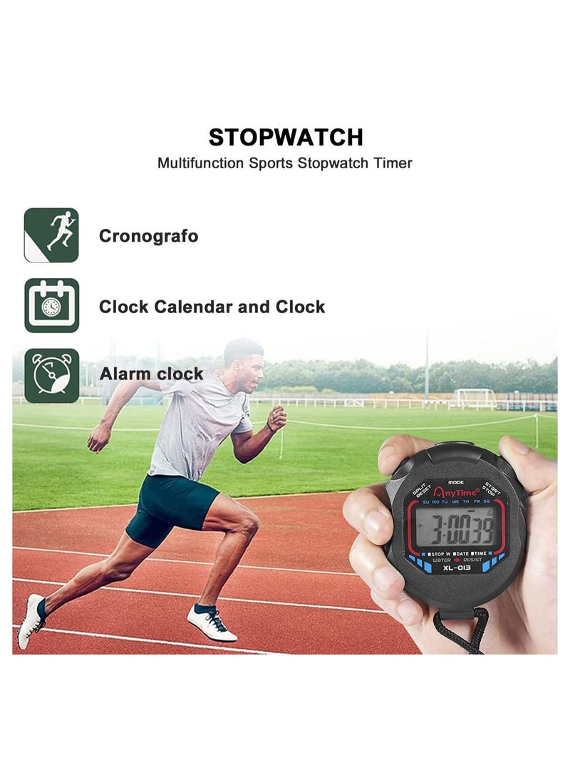 Bukela 2Pcs Professional Digital Stopwatch Timer, Multifunction Electronic Digital Sport Stopwatch, Handheld LCD Chronograph Waterproof Stopwatch with Date, Time and Alarm Function for Sport Coache and Referee - Image 3