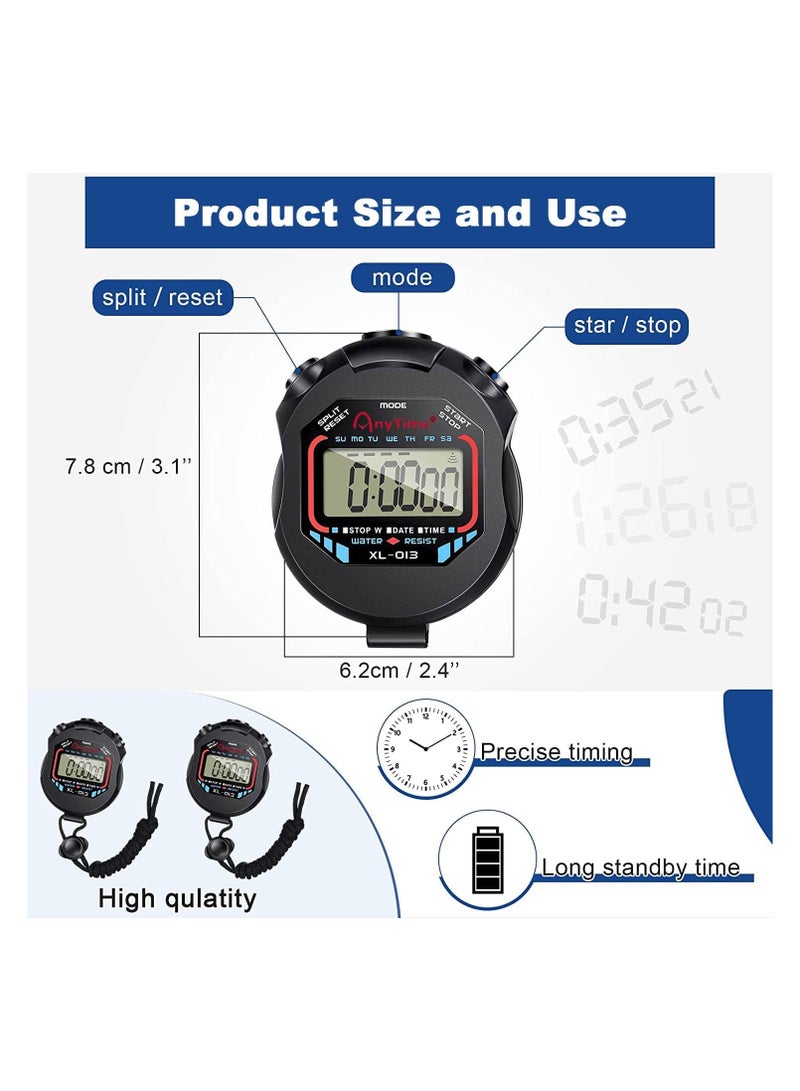 Bukela 2Pcs Professional Digital Stopwatch Timer, Multifunction Electronic Digital Sport Stopwatch, Handheld LCD Chronograph Waterproof Stopwatch with Date, Time and Alarm Function for Sport Coache and Referee - Image 5