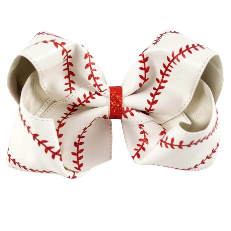 Jumbo Baseball Cheer Bow Clips 75 Big Glitter Leather Softball Hair Barrettes Game Day Girls Cheerleader Sports Player Fans Gift Large Ponytail Holder Decor Accessory