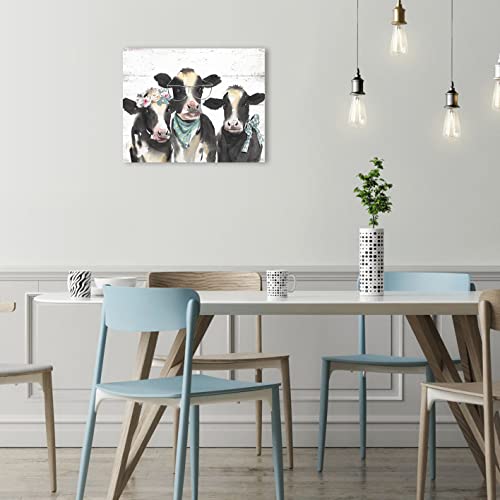 1 KINGO Farmhouse Highland Cow Wall Art: Rustic Milk Cow Picture for Country Kitchen Home Decor Black White Cow Family Poster Canvas Print for Bathroom Bedroom 15x12" - Image 2