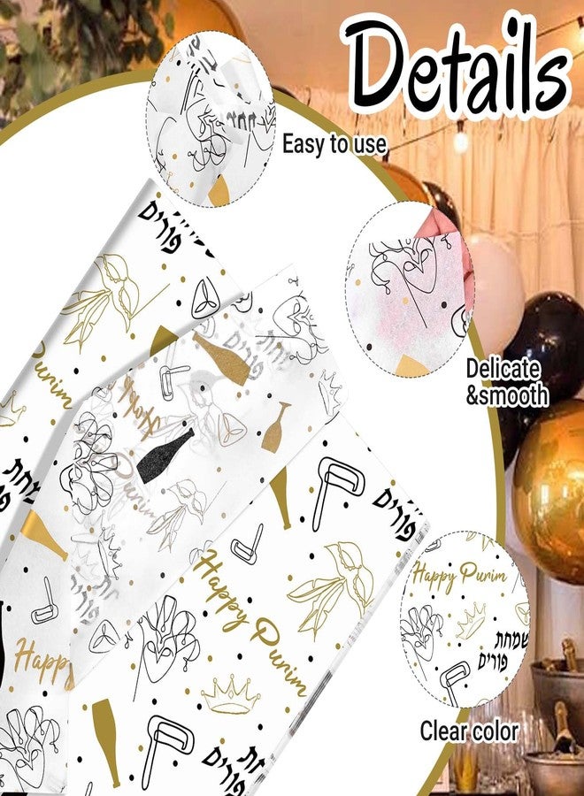 سانيكسين، 40 قطعة، 28×20 بوصة، ورق مناديل بوريم - مطبوع عليه شعارات ذهبية وسوداء وتاج هامانتشن - تغليف هدايا - أعمال يدوية - Image 3