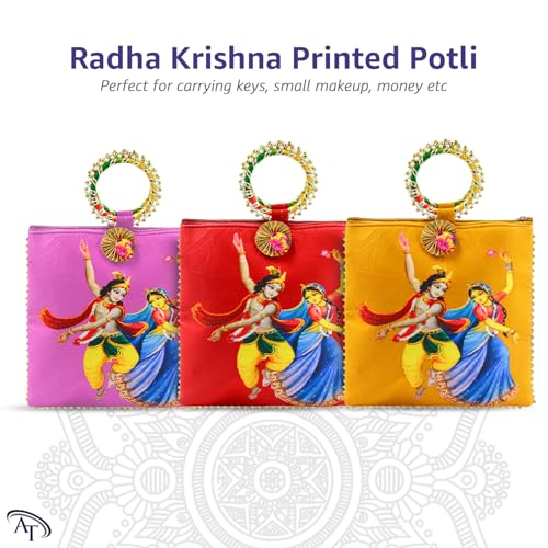 AT Ankit Traders Women Potli Bags Pack of 24 | Gifting Potli with Zip & Bangle Handle | Traditional Shagun Return Gifts Potli for Mehandi, Haldi, Baby Shower, Wedding, Sangeet (Radha Krishna) - Image 2