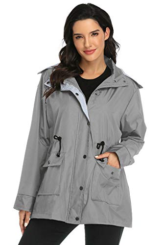 Arthas Women Light Rain Jacket Waterproof Active Outdoor Trench Raincoat with Hood Lightweight Plus Size for Girls. (Grey, XXL). - Image 4
