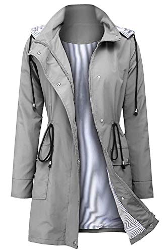 Arthas Women Light Rain Jacket Waterproof Active Outdoor Trench Raincoat with Hood Lightweight Plus Size for Girls. (Grey, XXL). - Image 1