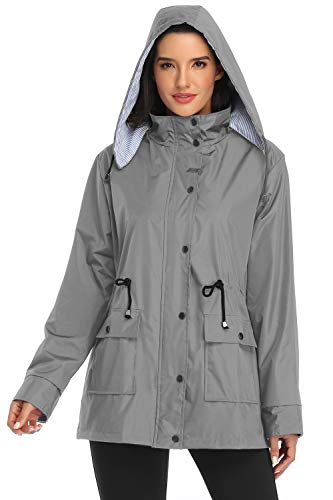 Arthas Women Light Rain Jacket Waterproof Active Outdoor Trench Raincoat with Hood Lightweight Plus Size for Girls. (Grey, XXL). - Image 3
