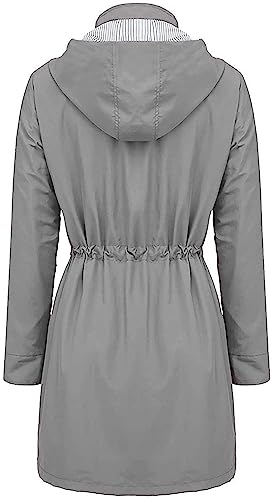 Arthas Women Light Rain Jacket Waterproof Active Outdoor Trench Raincoat with Hood Lightweight Plus Size for Girls. (Grey, XXL). - Image 2