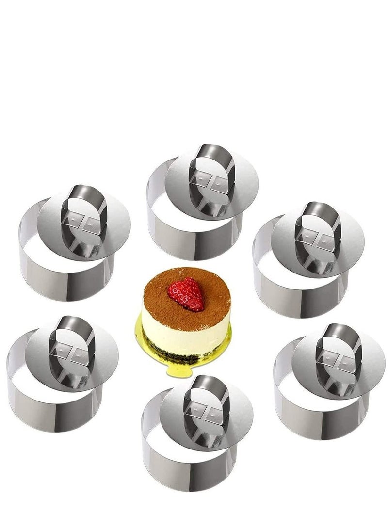 KASTWAVE Mousse Cake Mold Mousse Rings 304 Food Grade Stainless Steel Cake Circle Cake Mold with Pusher, 8cm Diameter, Set of 6 Easy to Use Clean Dishwasher Safe Durable and Heat Resistant (Round) - Image 1