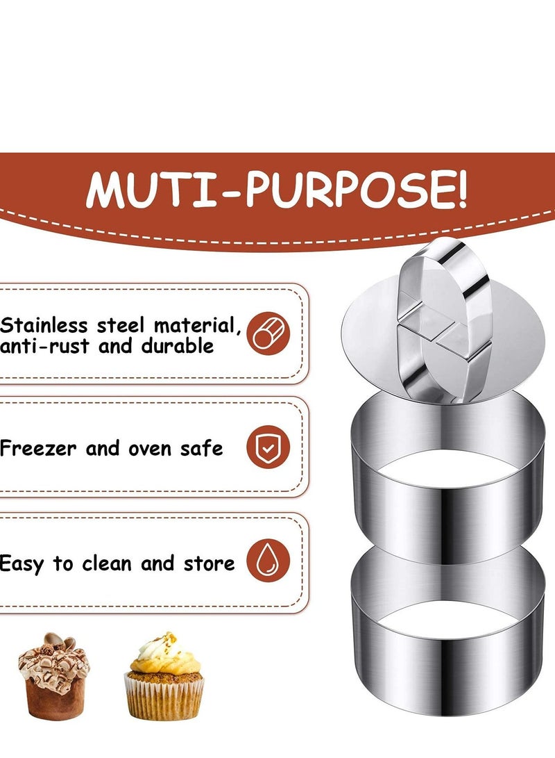 KASTWAVE Mousse Cake Mold Mousse Rings 304 Food Grade Stainless Steel Cake Circle Cake Mold with Pusher, 8cm Diameter, Set of 6 Easy to Use Clean Dishwasher Safe Durable and Heat Resistant (Round) - Image 4